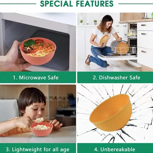 Miniatura 5 de LRUUIDDE Tazones Irrompibles para Cereales de 24 oz - Juego de Tazones Ligeros Reutilizables de Fibra de Paja de Trigo - Seguros para Lavavajillas