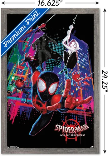 Miniatura 3 de Trends International Marvel Spider-Man - Póster de pared con texto en inglés "Into The Spider-Verse", 14.725 x 22.375 pulgadas, versión enmarcada