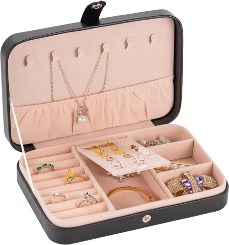 Smileshe Joyero para mujeres y niñas, estuche organizador de viaje pequeño de piel sintética, cajas de almacenamiento portátil para anillos, aretes,