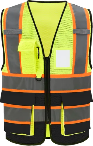 Miniatura 28 de AYKRM 11 color alta visibilidad reflectante chaleco de seguridad para mujeres hombres bolsillo cremallera ANSI/ISEA estándar Rojo