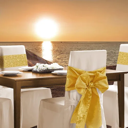 Miniatura 5 de Manyshofu 5 caminos de mesa de satén dorado – 12 x 108 pulgadas, decoración de damasco, impresión jacquard brillante y suave de boda para banquetes