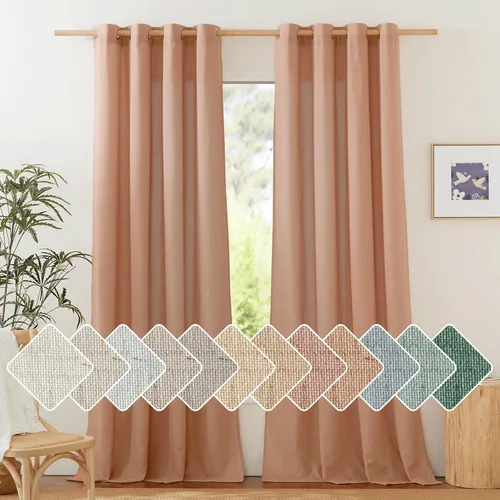 Miniatura 243 de NICETOWN Cortinas de lino natural con textura de lino para dormitorio, mezcla de lino rústica con ojales en la parte superior, semitransparentes