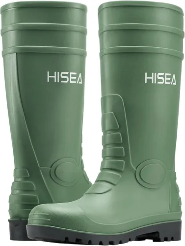 Miniatura 3 de HISEA Botas de lluvia para hombre con vástago de acero, calzado protector de goma impermeable, botas de lluvia de PVC sin costuras, botas de trabajo