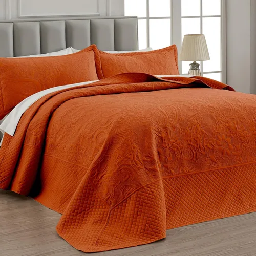 Qucover Alaska King Colcha 132 x 120 pulgadas, colcha extragrande de color naranja quemado, 3 piezas de microfibra suave, ligera, colchas King