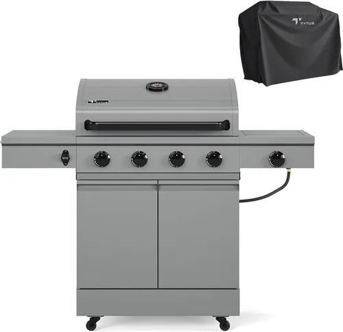 Miniatura 13 de TYTUS Anaheim parrilla de gas propano de 5 quemadores para cocinar al aire libre, parrilla de 48,000 BTU y quemador lateral de 12,000 BTU, área