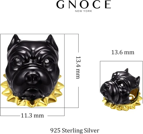 Miniatura 7 de GNOCE Abalorio de plata de ley para perro chapado en negro para pulsera o collar de mascotas para mujeres y niñas