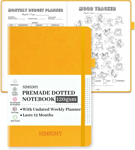 Miniatura 16 de Cuaderno de Diario Punteado Prefabricado con Plantillas de Viñetas, Diario de Puntillado en Rejilla de Puntos Prefabricado con Planificador Semanal