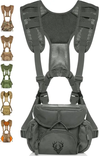 Miniatura 11 de Arnés para binoculares – Aparejo ligero de caza con bolsa de telémetro, sistema MOLLE arnés bino para caza de arco, mochila táctica para hombres