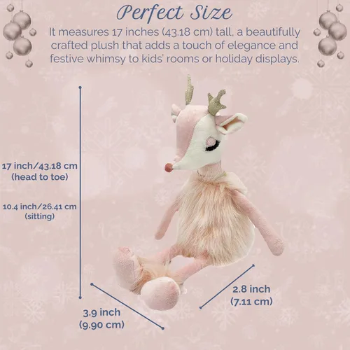 Miniatura 3 de MON AMI Freija The Pink Reindeer Plush – Juguete de reno rosa suave de 17 pulgadas con piel sintética y cuernos dorados Peluche navideño
