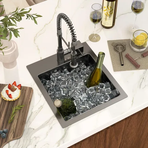 Miniatura 8 de Black Bar Sink Drop in 13x15 Inch Topmount Single Bowl Kitchen Sink Handmade T304 Stainless Steel Wet Bar Sink Outdoor RV Handmade Small Prep Sink