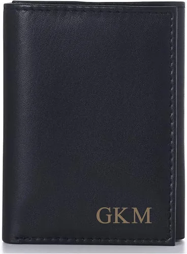 Miniatura 5 de Personalizado Negro Cuero Genuino Trifold Wallet Grabado Gratis - Se envía desde Estados Unidos, Billetera de cuero negro triple para dinero