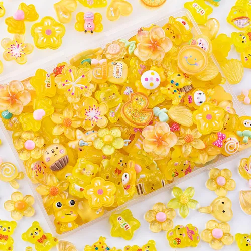 Miniatura 12 de 100 dijes de slime de gelatina de resina con parte trasera plana para slime, dijes Kawaii aleatorios para adornos de teléfono, caja de basura a