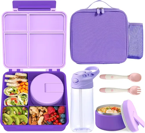 Miniatura 8 de Caja de almuerzo Bento para niños con termo para sopa de 8oz, botella de agua, contenedores de comida para almuerzo a prueba de fugas para niños