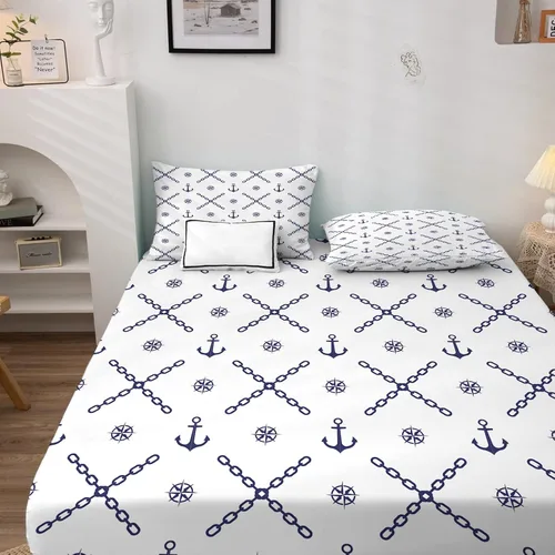 Miniatura 2 de NOGAWA Anchor Sheets - Juego de sábanas y fundas de almohada de tamaño individual, color blanco náutico, sábanas y fundas de almohada estampadas