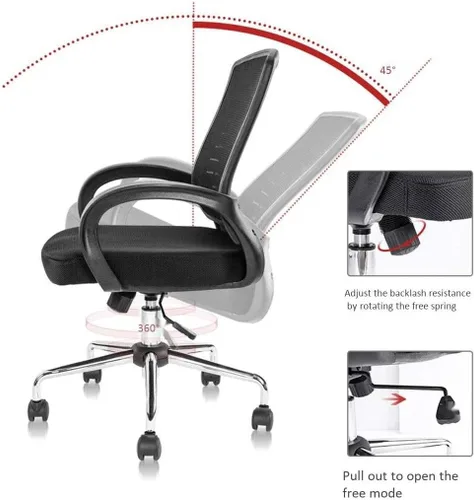 Miniatura 2 de Silla ergonómica giratoria de malla negra para computadora, brazos abatibles, con soporte lumbar, altura ajustable