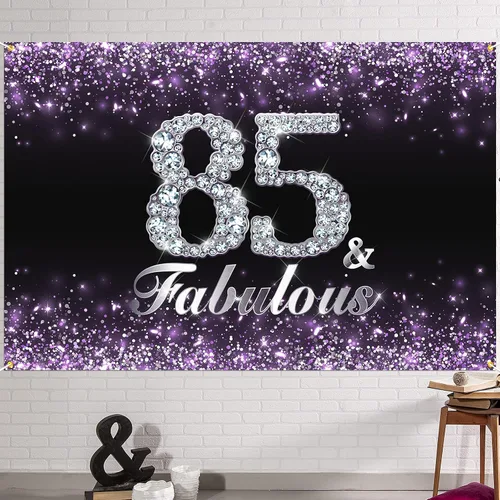Miniatura 23 de HAMIGAR Fondo de pancarta de feliz cumpleaños número 10 de 6 x 4 pies, suministros de fiesta de cumpleaños para niñas, color morado
