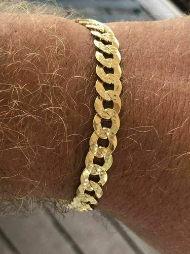 Miniatura 2 de Men's Cuban Link Bracelet 14k Gold Over Solid 925 Sterling Silver Bracelet - 8.5" 8mm - Diamond Cut Pave