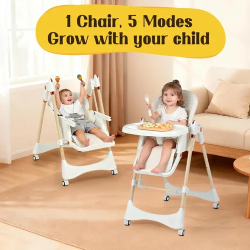 Miniatura 2 de Silla alta convertible 6 en 1 con balancín Silla alta de bebé para recién nacidos a niños pequeños (0-3 años) Ajustable, plegable y fácil