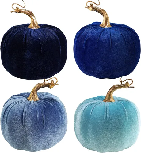 Miniatura 16 de Winlyn 4 calabazas decorativas de terciopelo rústico sintético, color verde, verde azulado, blanco, 5 pulgadas, para regalos, otoño, boda, Acción