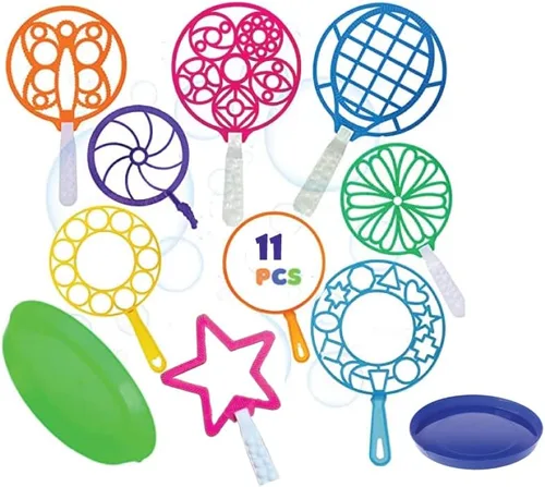 Juego de varitas de burbujas de 11 piezas, kit de diversión de mega burbujas para niños y adultos, 9 varitas gigantes de hasta 8 pulgadas de ancho,