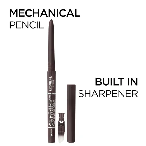 Miniatura 2 de L'Oréal Paris Makeup Infallible Never Fail Lápiz delineador de ojos mecánico original con sacapuntas incorporado, Negro, 0.008 oz., 2
