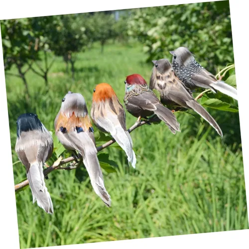 Miniatura 6 de Angoily 3 piezas de pájaros artificiales con plumas: Mini clip de pájaro de espuma de Navidad en adornos de árbol de imitación gorrión plumado