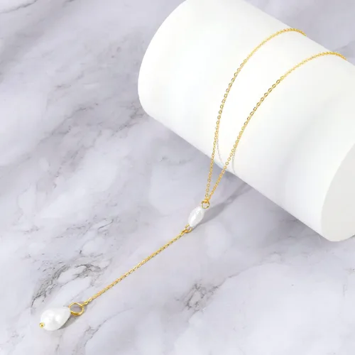 Miniatura 8 de Collares de perlas para mujer, chapado en oro real de 14 quilates, delicado collar de perlas para mujer, collar de cadena de perlas hecho a mano