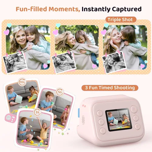 Miniatura 5 de Cámara de impresión instantánea para niños, regalos de cumpleaños para niñas y niños de 3 a 12 años, cámara de video 1080P para niños, ideas