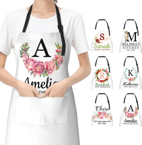 Delantales de cocina personalizados para hombres y mujeres con bolsillos, personalizable, foto, logotipo, imagen, nombre, chef cocinero, delantal