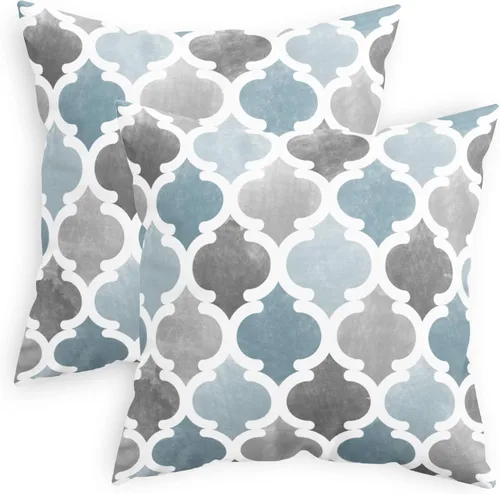 Miniatura 9 de CaliTime Juego de 2 fundas de almohada decorativas de forro polar degradado con cadena geométrica enrejada cuadriculada para sofá, cama, sofá