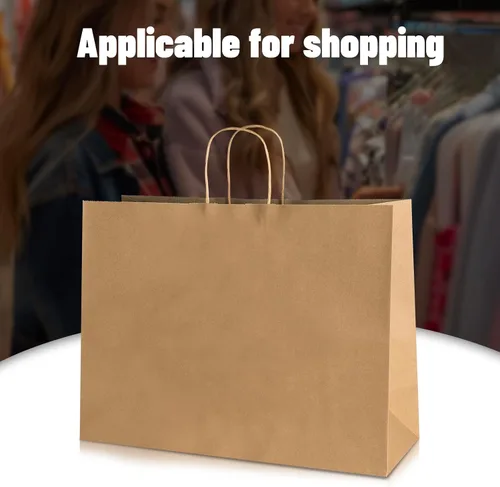 Miniatura 7 de bagmad Paquete de 50 bolsas grandes de papel kraft de 16 x 6 x 12 pulgadas, color marrón natural liso con asas, a granel para compras, bodas