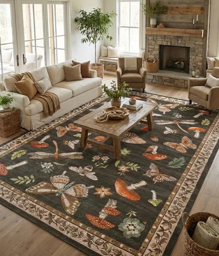 Miniatura 61 de ROYHOME - Alfombra con diseño de hongos e insectos, para pasillos, cocina o baño, antideslizante, lavable, suave, larga, 2 x 6, beige