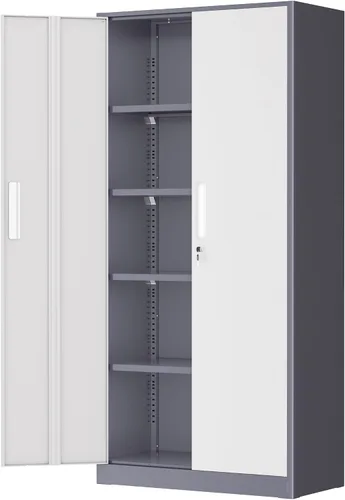 Miniatura 14 de Armarios de almacenamiento de metal Greenvelly blancos de 183 cm de garaje con puertas y estantes, organización de archivos de metal para oficina