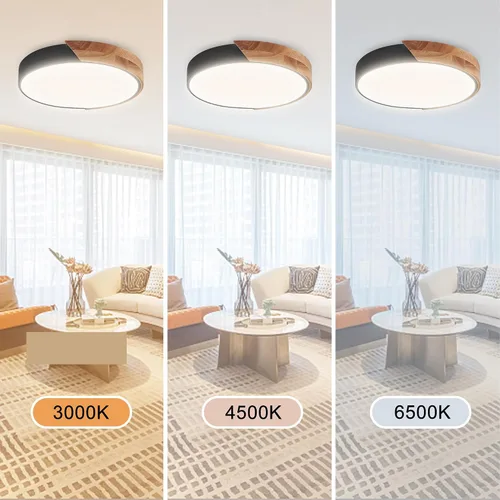 Miniatura 2 de Lámpara de techo LED de madera de montaje empotrado, 3CCT 3000K-6500K moderna negra cerca de las luminarias del techo, lámpara de techo redonda