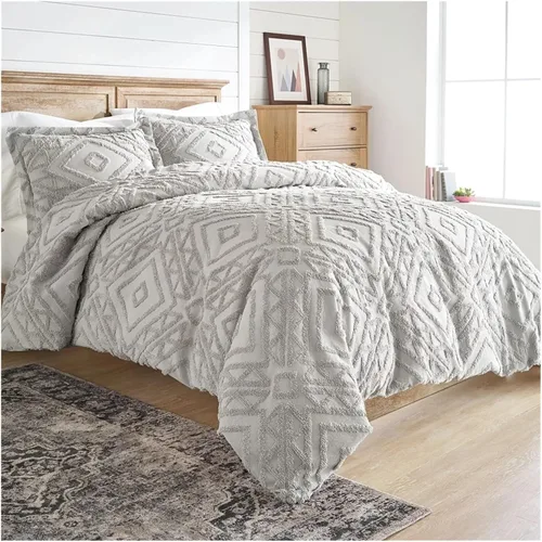 ADovz Juego de funda de edredón de 3 piezas, matrimonial/queen, manualidades blancas con Furball para cama doble, juego de funda de edredón para 2