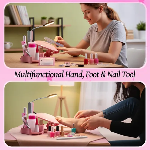 Miniatura 6 de Enhon Suministros de manicura, soporte de uñas, soporte de manos para uñas con múltiples ángulos y bandejas de pulido, juego de manicura de 3 piezas