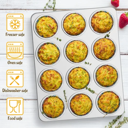 Miniatura 4 de E-far Molde para magdalenas de 12 cavidades, juego de 2, moldes de acero inoxidable para magdalenas, moldes de metal para horno, tamaño regular
