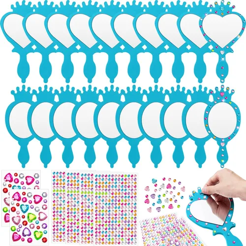 Geetery 20 Piezas Espejo Infantil Indestructible DIY Decora tu Propio Espejo de Princesa Sirena Espuma Pequeñas Manualidades para Decoraciones de