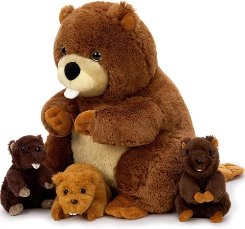 Miniatura 7 de MaoGoLan 4 animales de peluche de castor con tres bebés en el interior, regalo de felpa de castor gigante esponjoso de 17.7 pulgadas, divertidos