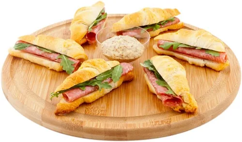 Restaurantware Tabla de cortar redonda de 12 pulgadas, 1 bandeja de embutidos resistente al calor, con ranura para jugos, tabla de pastoreo de bambú