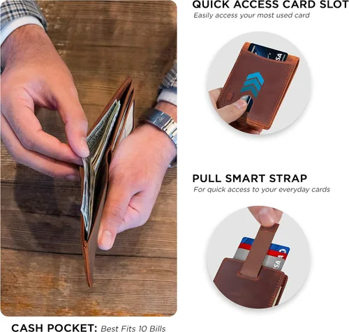 Miniatura 28 de SERMAN BRANDS RFID Blocking Slim Bifold Genuine Leather Thin Minimalist Front Pocket Wallets for Men Billfold Wallet Men Gift