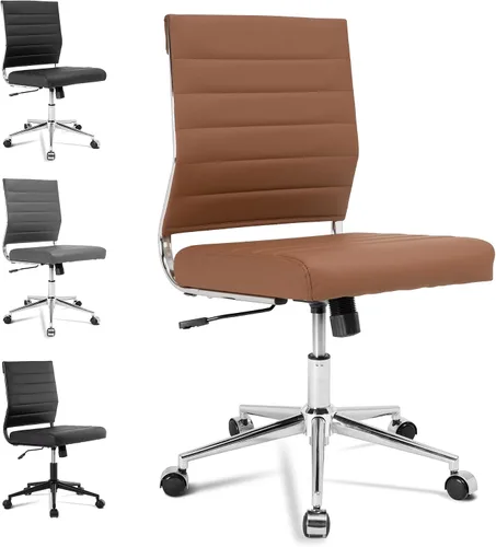 Miniatura 11 de Okeysen Silla de escritorio de oficina sin brazos, ergonómicas giratorias negras sin brazos para sala de conferencias, altura ajustable, silla