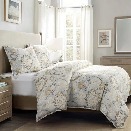 Miniatura 2 de HiEnd Accents Dalia - Juego de edredón de lino de 3 piezas, tamaño King, juego de ropa de cama floral azul claro, estampado botánico de flores