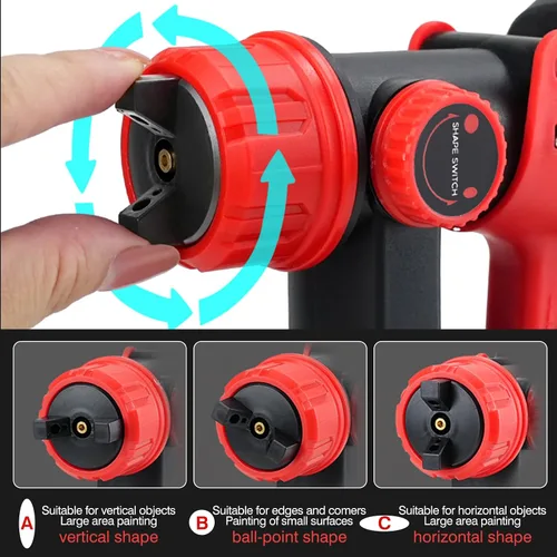 Miniatura 5 de Pulverizador de pintura HVLP de 1000 W, pistola de pintura eléctrica con 6 boquillas de cobre y 3 patrones de pulverización, contenedor de alta
