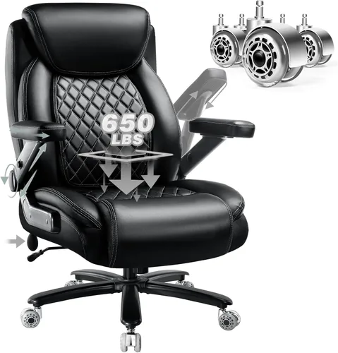Silla de oficina grande y alta de 650 libras con brazos abatibles 5D y cojín de resorte de bolsillo grueso, silla de oficina extra ancha resistente
