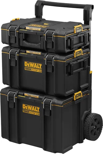DEWALT DWST83402-1 TOUGHSYSTEM Kit 3 en 1 – 2 Cajas de Capacidad Pequeña y Mediana y 1 Estuche Móvil de Gran Capacidad – IP65 – 554 x 500 x 1150 mm