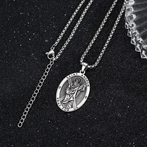 Miniatura 80 de Collar con colgante de plata de ley 925 con medalla de San Patrón, joyería religiosa para hombres y mujeres, con cadena de acero inoxidable 316L