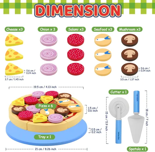 Miniatura 5 de Conjunto de Comida de Juguete de Pizza de Madera - 24 Piezas de Juguetes de Corte, Accesorios de Cocina de Juego de Simulación para Niños Pequeños
