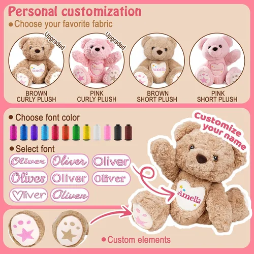 Miniatura 6 de Oso de peluche personalizado con nombre bordado, oso de peluche personalizado, juguetes de oso de peluche personalizados para bebé, regalos