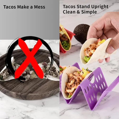 Miniatura 7 de Juego de 12 soportes para tacos, juego de servicio de barra de tacos para una fiesta, bandejas grandes para tacos, soporte para tacos duros